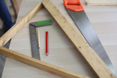 High angle view of wooden plank