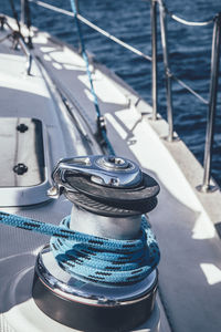 High angle view of sailboat in sea