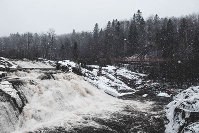 Scenic view of snow covered land against sky