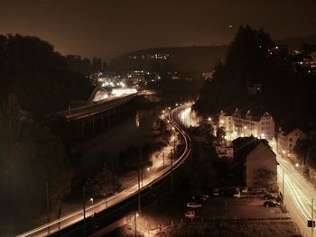 Light trails on road at night