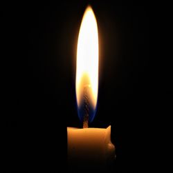 Close-up of burning candle against black background