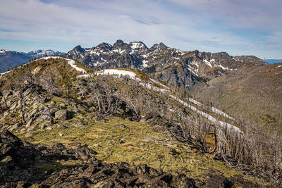 Scenic view of snowcapped mountains against sky