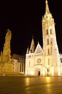 Low angle view of illuminated cathedral at night