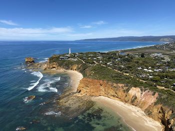 Scenic view of sea cliffs against sky