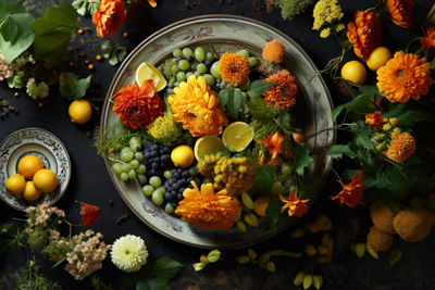 High angle view of food on table