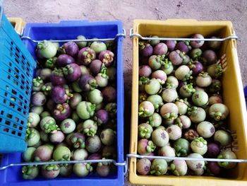 High angle view of fresh fruits in crate at market