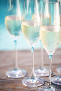 Close-up of wine in glass on table