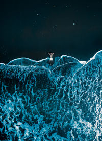 Man swimming in sea at night