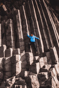 High angle view of man on rocks