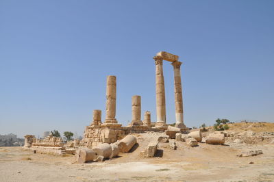 Low angle view of old ruins against clear sky