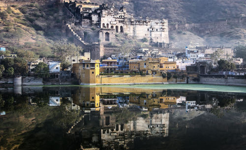 Reflection of buildings in city