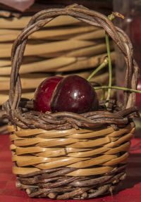 Close-up of wicker basket