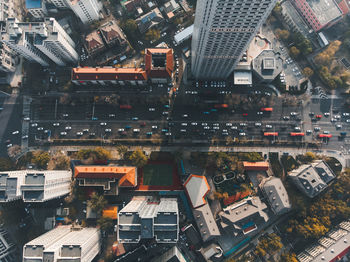 High angle view of buildings in city