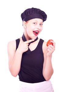 Portrait of smiling young woman against white background