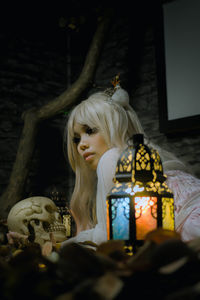 Young woman wearing mask