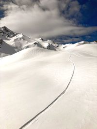 Scenic view of snowcapped mountains against sky