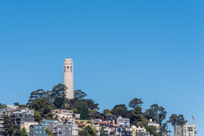 Buildings against clear blue sky