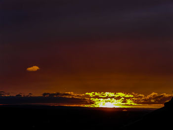 Silhouette landscape against dramatic sky during sunset