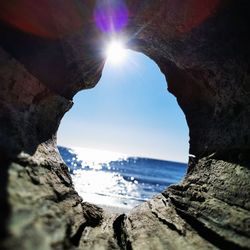 Scenic view of rock formation in sea against sky