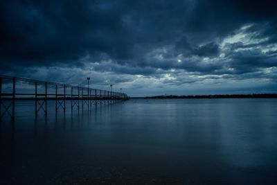 Scenic view of sea against storm clouds