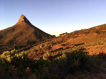 Scenic view of mountains against clear sky