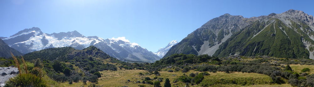 Scenic view of mountains against clear sky