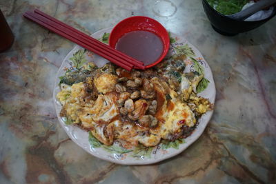 High angle view of meal served in plate