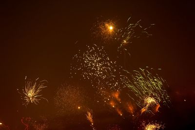 Low angle view of firework display against sky at night