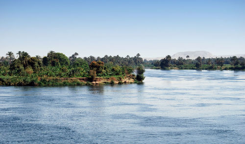 Scenic view of lake against clear sky