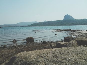 Scenic view of sea against clear sky