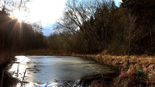 Sun shining over river