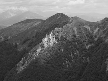 High angle view of mountains against sky