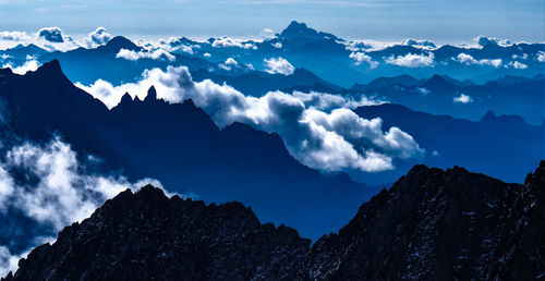 Scenic view of snowcapped mountains against sky