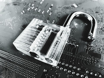 High angle view of mobile phone on table