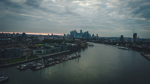 High angle view of city at waterfront