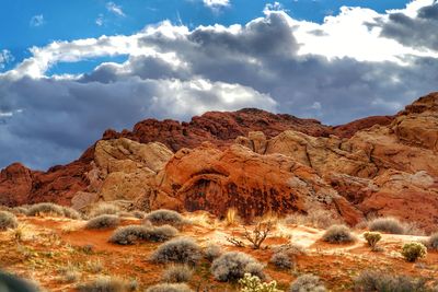 Rock formations on landscape against sky