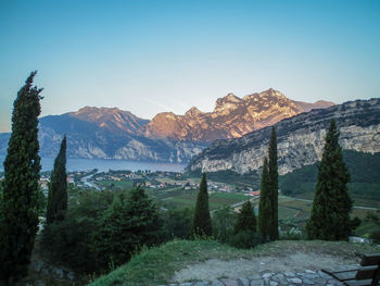 Scenic view of mountains against clear sky