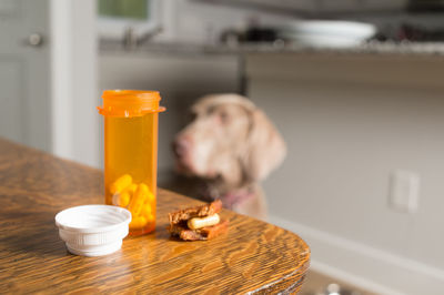 Close-up of bottle on table