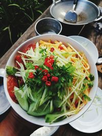 High angle view of salad in bowl