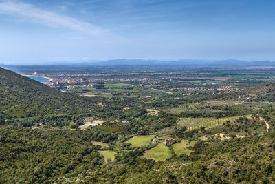 High angle view of townscape against sky