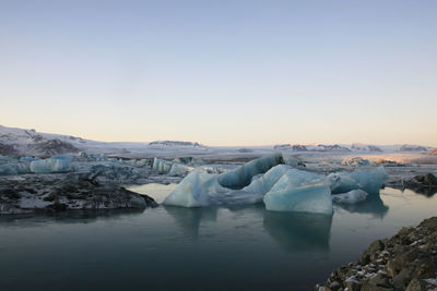 Icebergs at the glacier lagoon jökulsárlón in iceland, europe