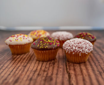 Close-up of cupcakes on table