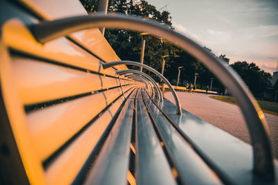 Close-up of benches