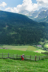High angle view of man walking on mountain