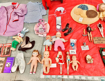 High angle view of toys toy