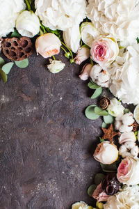 High angle view of roses on table