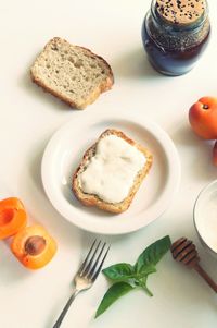 High angle view of breakfast on table