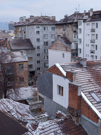 High angle view of buildings in town