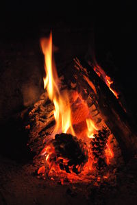 Close-up of bonfire at night