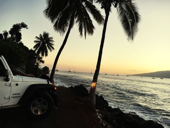 Scenic view of sea at sunset